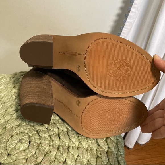 NWOB Vince Camuto Kreesi Chocolate Brown Matte Leather Ruch Peep Toe Heel Bootie - Picture 9 of 9
